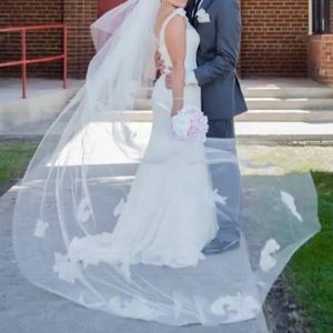 Chapel Length Wedding Veil with Elbow Length Overlay